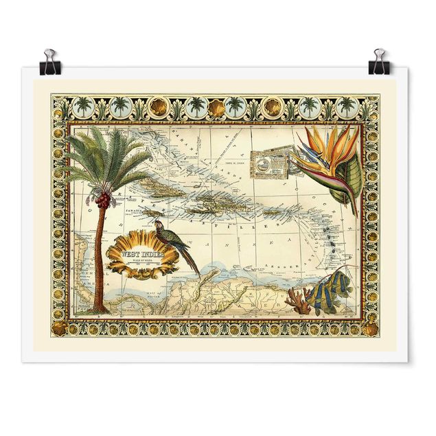 Poster - Vintage Tropical Map West Indies