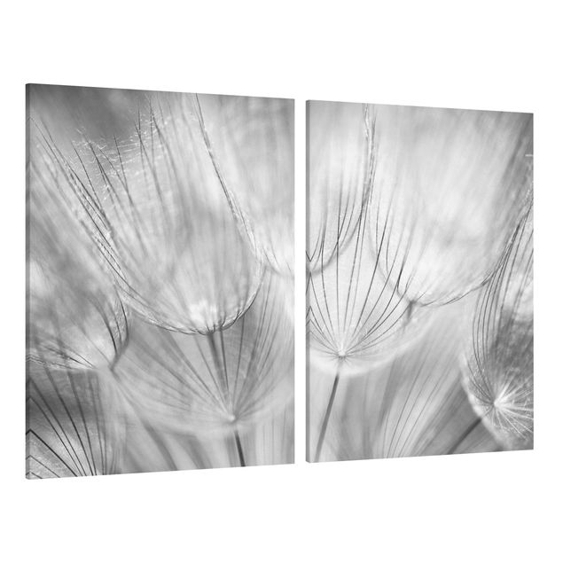 Print on canvas 2 parts - Dandelions Macro Shot In Black And White