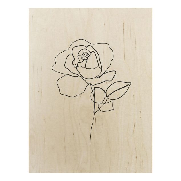 Print on wood - Line Art Rose Black White