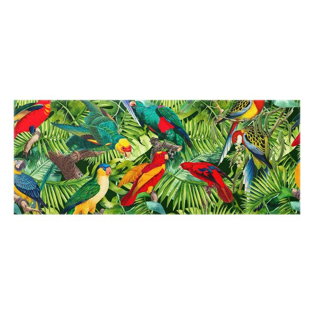 Glass splashback animals Colourful Collage - Parrots In The Jungle