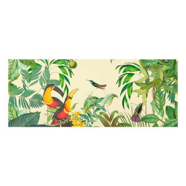 Glass splashback Vintage Collage - Jungle Birds