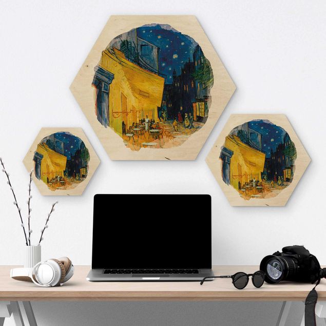 Wooden hexagon - WaterColours - Vincent Van Gogh - Cafe Terrace In Arles