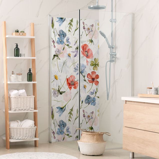 Shower wall cladding - Watercolour Poppy With Cloverleaf