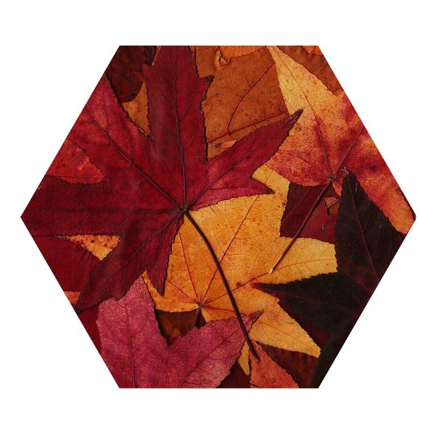 Wooden hexagon - Coloured Leaves