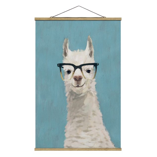Fabric print with poster hangers - Lama With Glasses IV