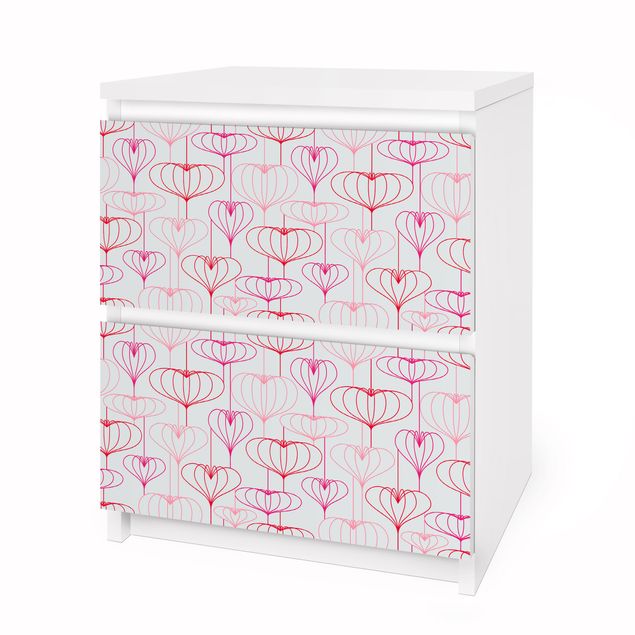 Adhesive film for furniture IKEA - Malm chest of 2x drawers - Heart pattern