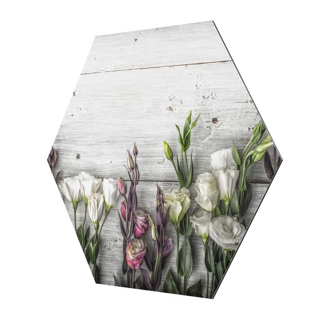 Alu-Dibond hexagon - Tulip Rose Shabby Wood Look