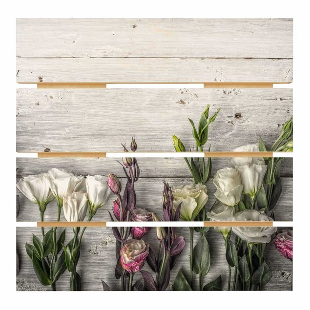 Print on wood - Tulip Rose Shabby Wood Look