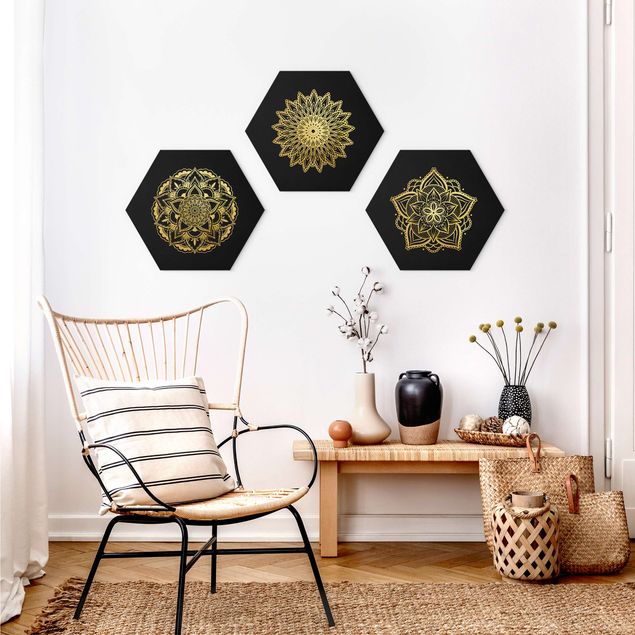 Forex hexagon - Mandala Flower Sun Illustration Set Black Gold