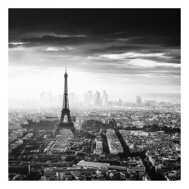 Glass Splashback - The Eiffel Tower From Above In Black And White - Square 1:1