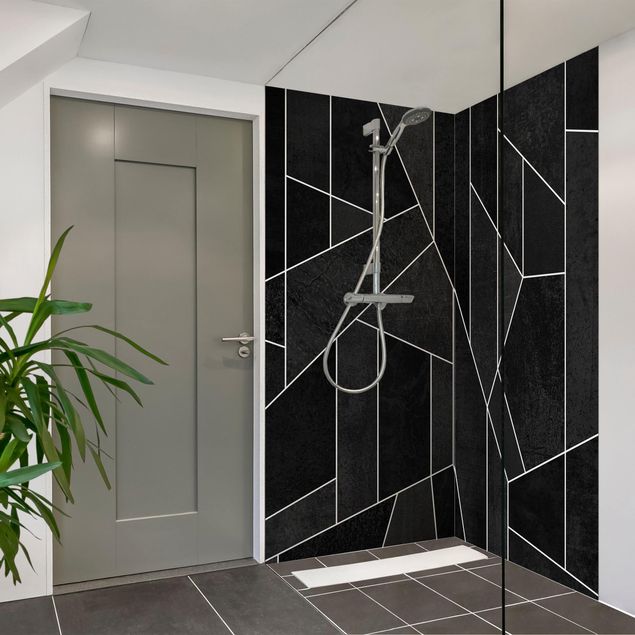 Shower wall cladding - Black And White Geometric Watercolour