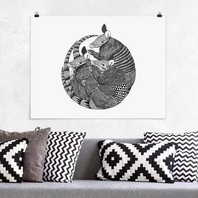 Poster - Illustration Armadillos Black And White Pattern