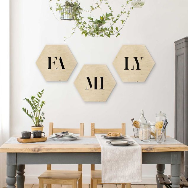 Wooden hexagon - Letters FAMILY Black Set I