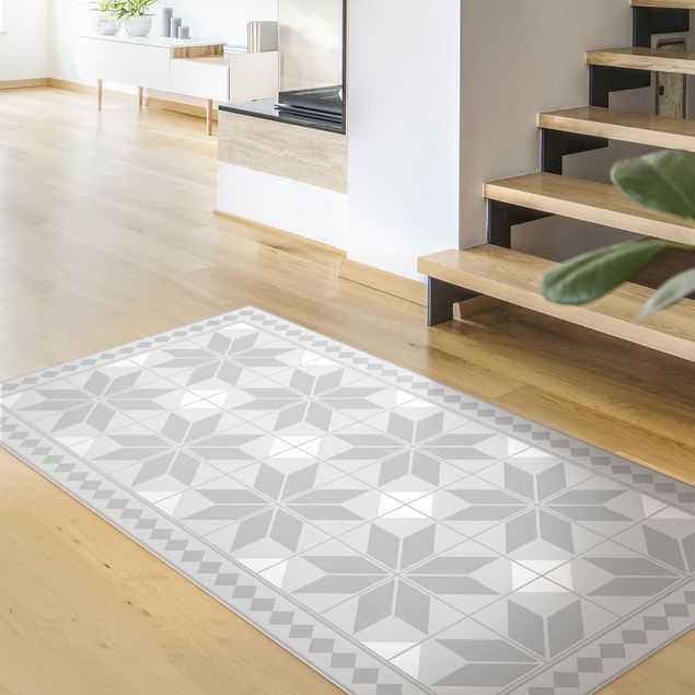 Outdoor rugs Geometrical Tiles Star Flower Grey With Narrow Border