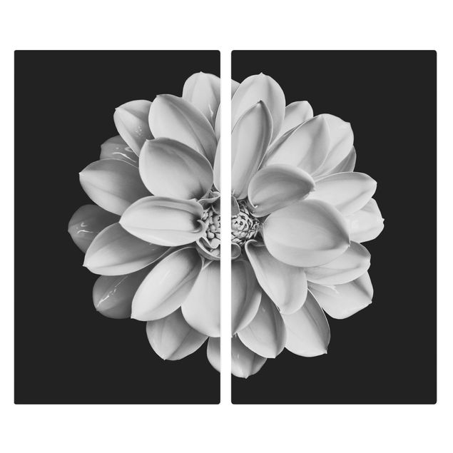 Glass stove top cover - Dahlia Black And White