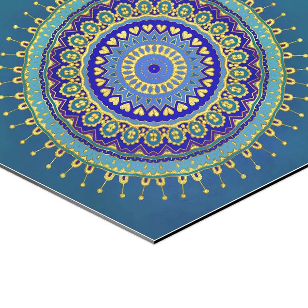 Alu-Dibond hexagon - Mandala Blue Gold