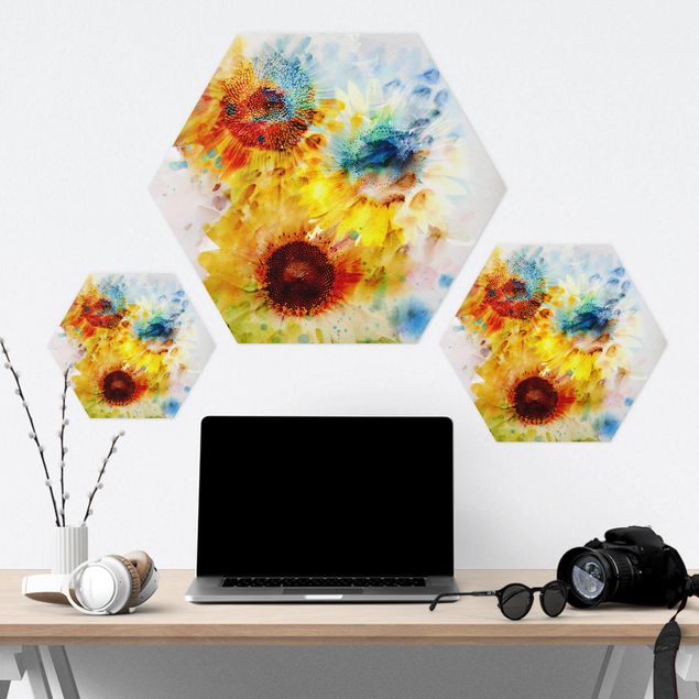 Forex hexagon - Watercolour Flowers Sunflowers