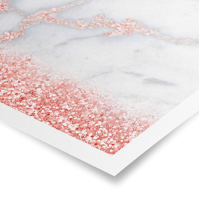 Poster - Marble Look With Pink Confetti
