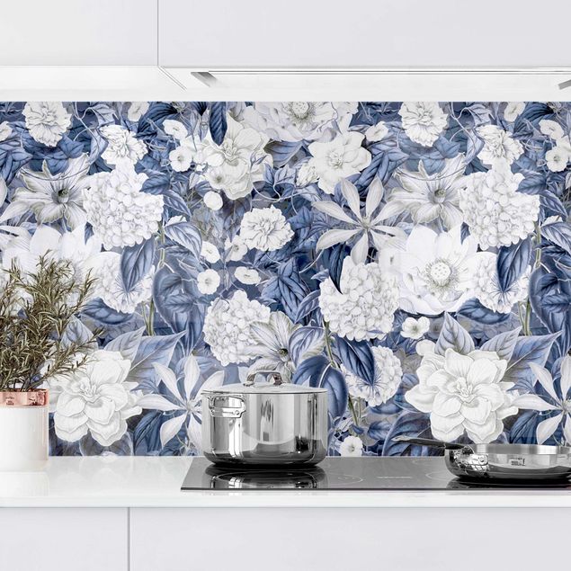 Kitchen splashback flower White Flowers In Front Of Blue II