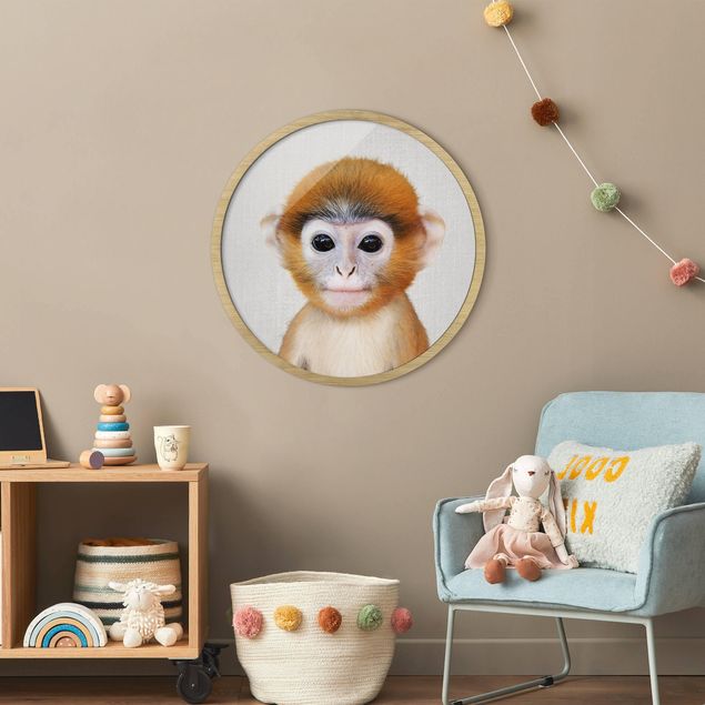 Circular framed print - Baby Monkey Anton