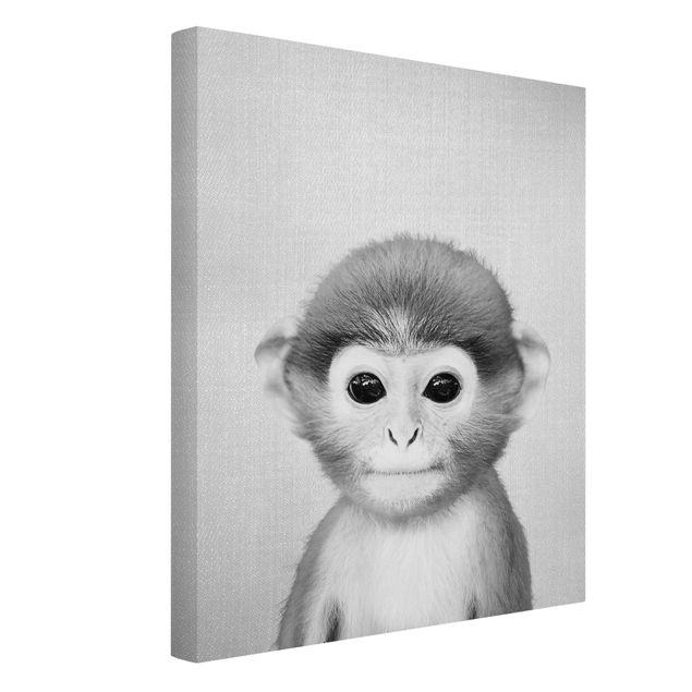 Canvas print - Baby Monkey Anton Black And White - Portrait format 3:4