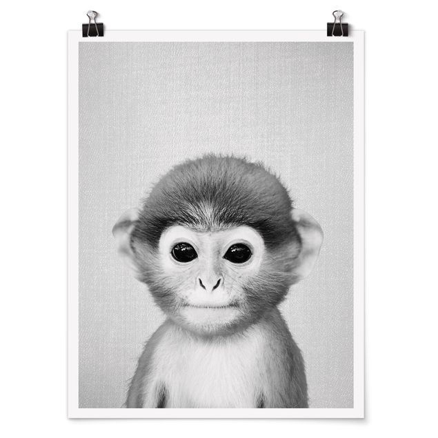 Poster art print - Baby Monkey Anton Black And White