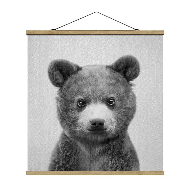 Fabric print with poster hangers - Baby Bear Bruno Black And White - Square 1:1