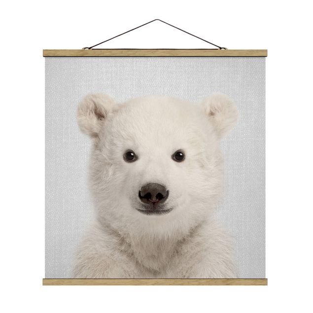 Fabric print with poster hangers - Baby Polar Bear Emil - Square 1:1