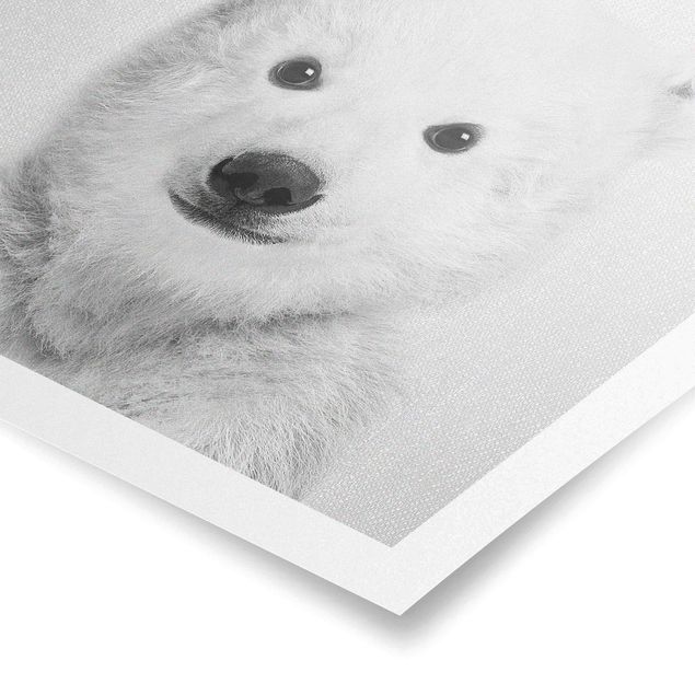 Poster art print - Baby Polar Bear Emil Black And White