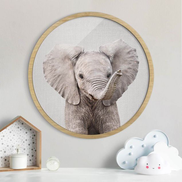 Framed prints round Baby Elephant Elsa