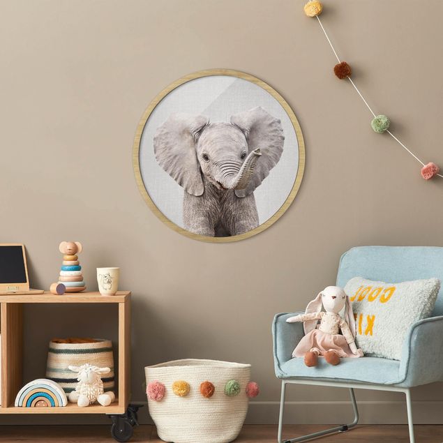 Circular framed print - Baby Elephant Elsa