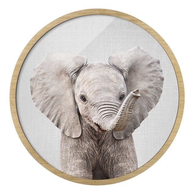 Circular framed print - Baby Elephant Elsa