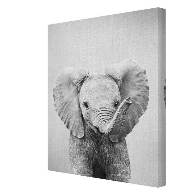 Canvas print - Baby Elephant Elsa Black And White - Portrait format 3:4