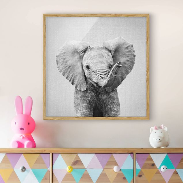 Framed poster - Baby Elephant Elsa Black And White