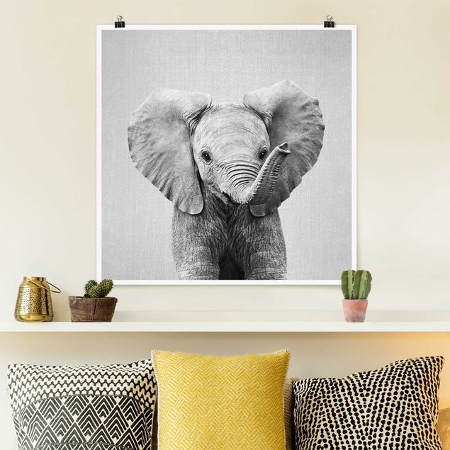 Poster art print - Baby Elephant Elsa Black And White