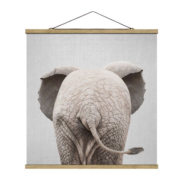 Fabric print with poster hangers - Baby Elephant From Behind - Square 1:1