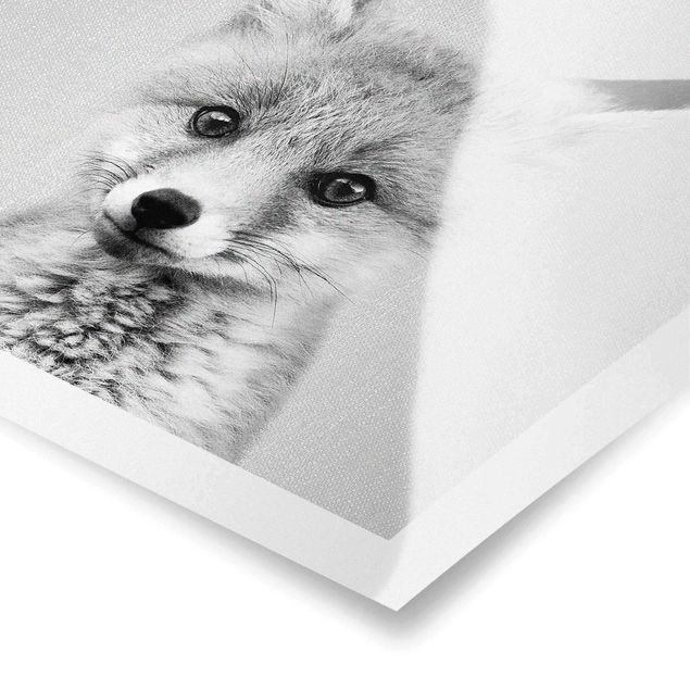 Poster art print - Baby Fox Fritz Black And White