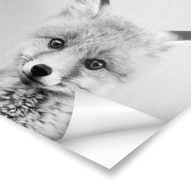 Poster art print - Baby Fox Fritz Black And White