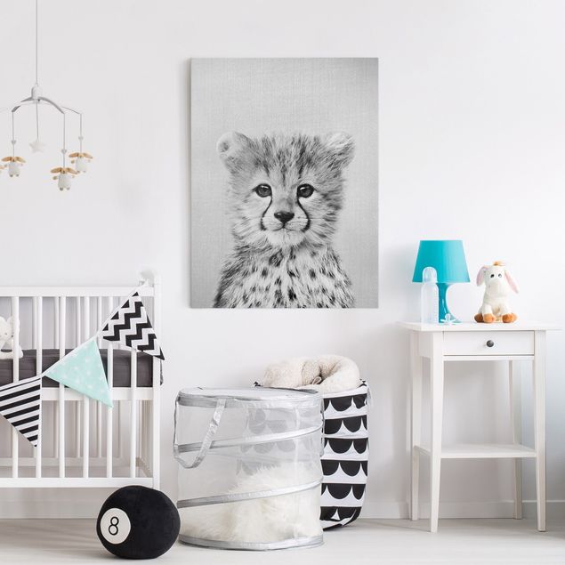 Canvas print - Baby Cheetah Gino Black And White - Portrait format 3:4
