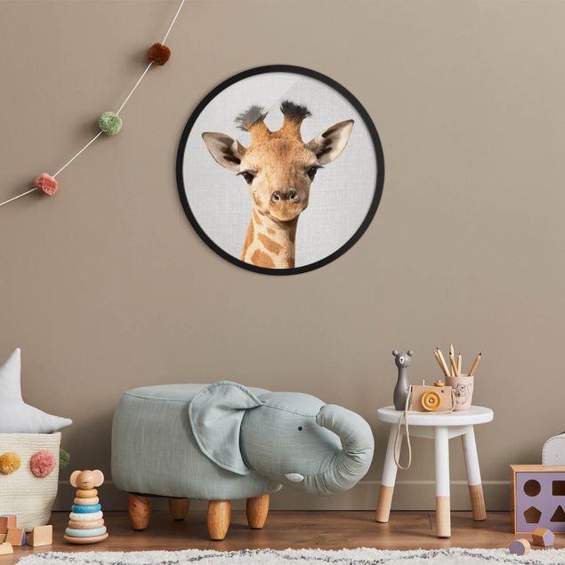 Circular framed print - Baby Giraffe Gandalf
