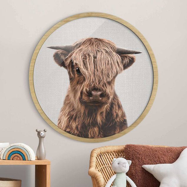 Framed prints round Baby Highland Cow Henri
