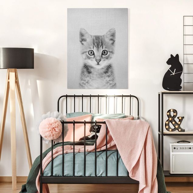 Canvas print - Baby Cat Killi Black And White - Portrait format 3:4