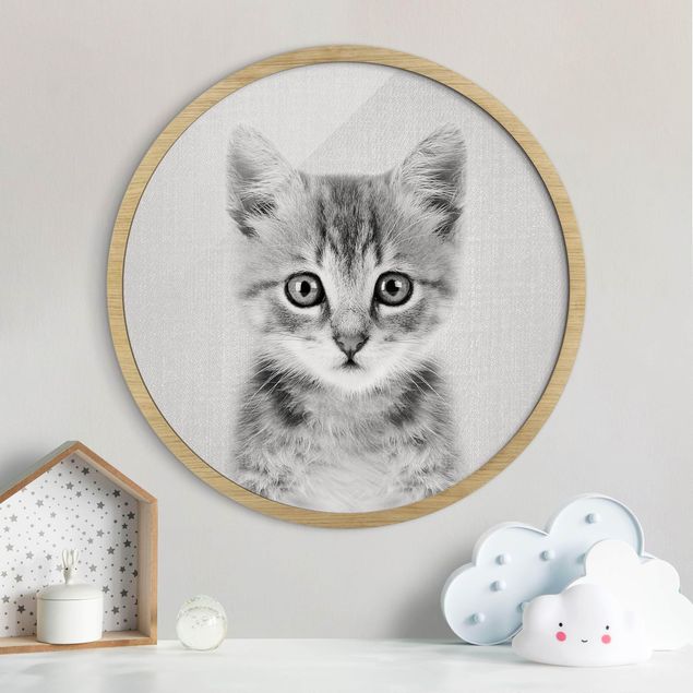 Framed prints round Baby Cat Killi Black And White