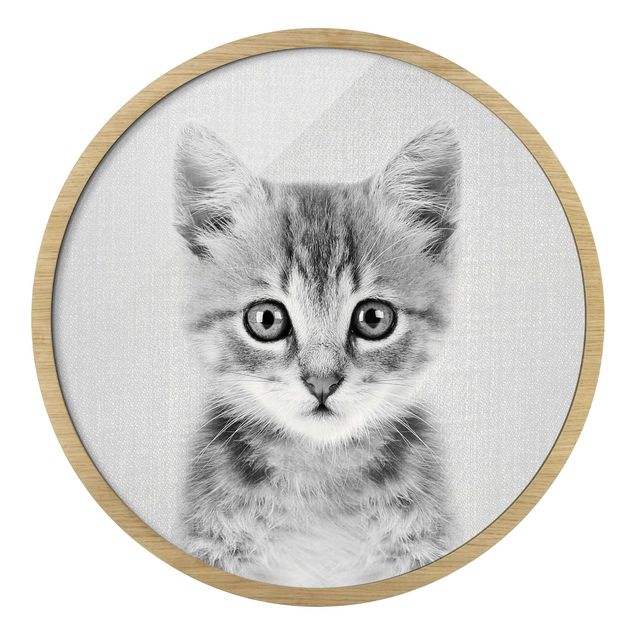 Circular framed print - Baby Cat Killi Black And White