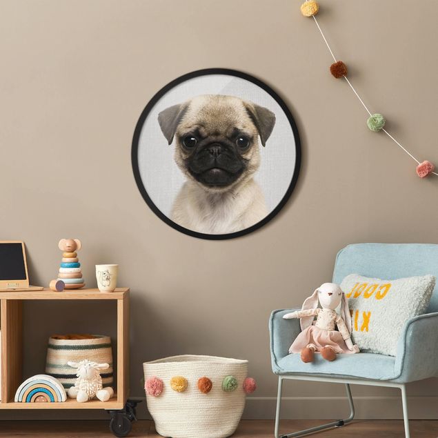 Circular framed print - Baby Pug Moritz