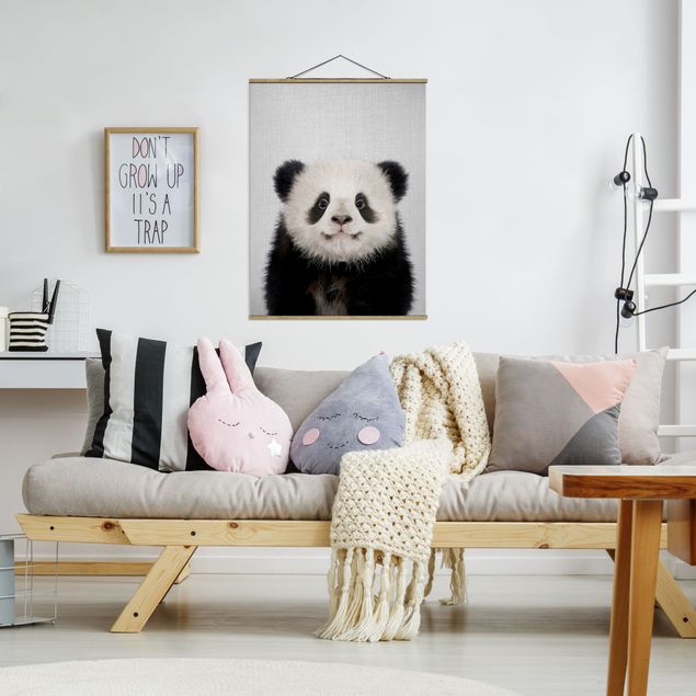 Fabric print with poster hangers - Baby Panda Prian - Portrait format 3:4