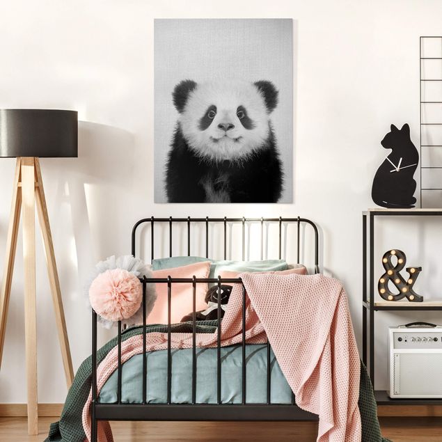 Canvas print - Baby Panda Prian Black And White - Portrait format 3:4