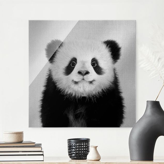 Glas Magnetboard Baby Panda Prian Black And White