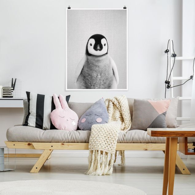 Poster art print - Baby Penguin Pepe Black And White