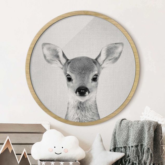 Framed prints round Baby Roe Deer Romy Black And White